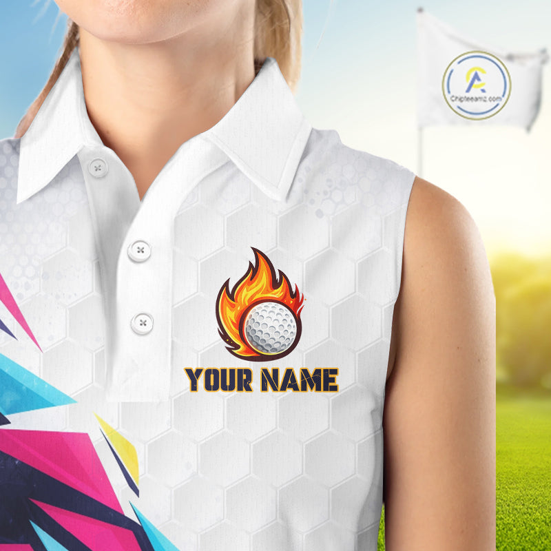 Womens Sleeveless Golf Polo Shirts Custom Name Golf Shirts For Women, White Golf Shirts, Gift For Golf Lovers NBT549