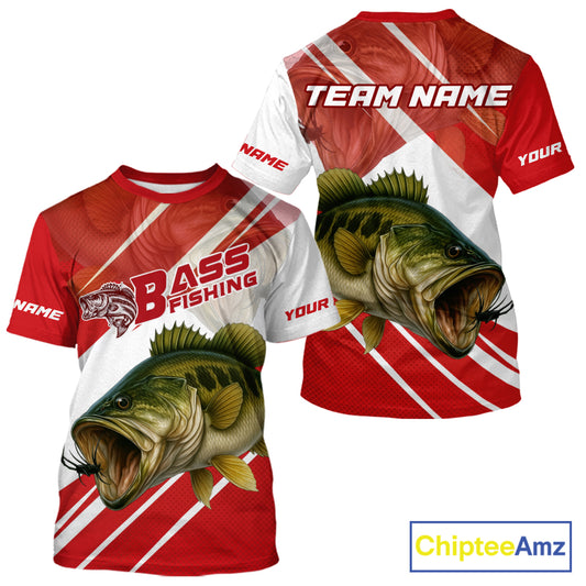 Custom Red Camo Largemouth Bass Fishing Jerseys, Bass Tournament Fishing T-Shirts NBT1031