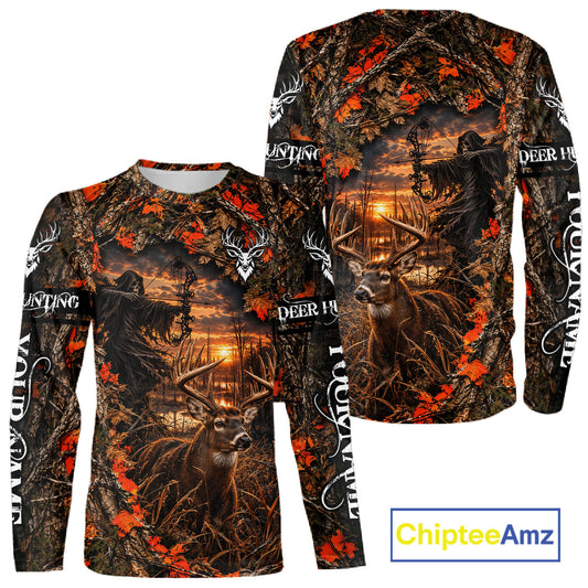 Bow Hunting Deer Blaze Orange Camo Custom Name 3D Printed Shirts, Personalized Hunting Clothes For Men NBT1164