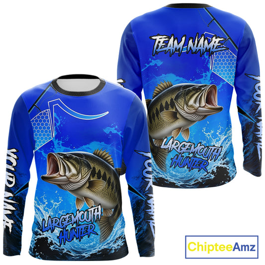 Largemouth Bass Fishing Camo Long Sleeve Fishing Shirts, Custom Bass Tournament Fishing Jerseys NBT1170