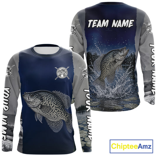 Custom Crappie Fishing Camo Long Sleeve Fishing Shirts, Crappie Tournament Fishing Shirts NBT1176