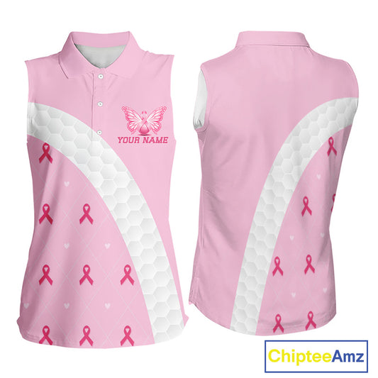 Golf Against Cancer Pink Golf Icon Women's Sleeveless Polo Shirt, Breast Cancer Awareness Women Golf Shirt, Golf Gifts NBT530