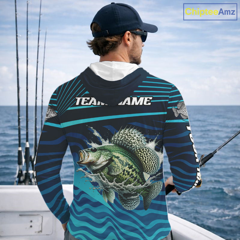 Crappie Fishing Custom Name UV Protection Long Sleeve Hooded Fishing Shirts, Crappie Team Fishing Jerseys NBT1102