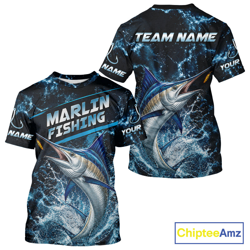 Custom Marlin Fishing Camo Fishing T-Shirts, Personalized Marlin Fishing Team Jerseys NBT1033
