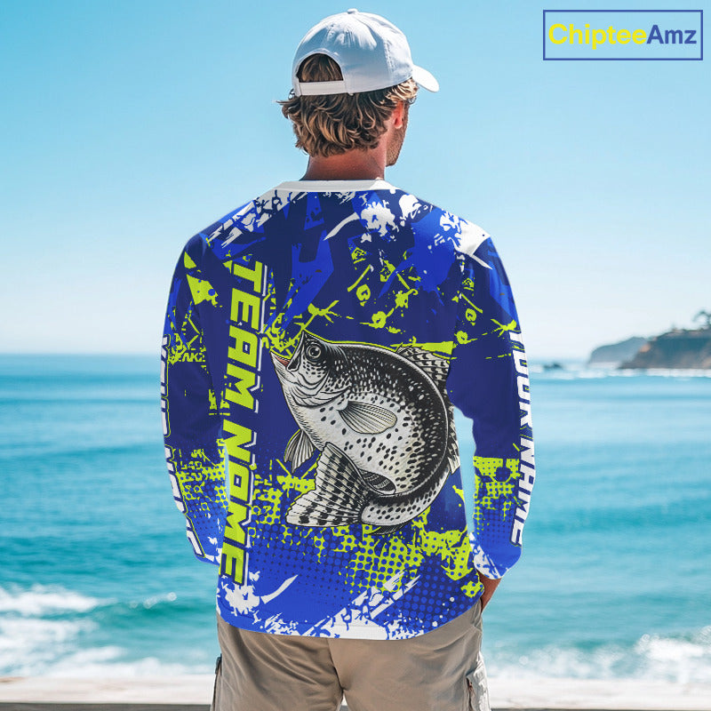 Custom Crappie Fishing Camo Fishing Shirts Long Sleeve, Crappie Tournament Fishing Shirts NBT440