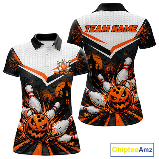 Black Bowling Camo Orange Custom Halloween Bowling Shirts For Women, Bowling Team Jerseys NBT1117
