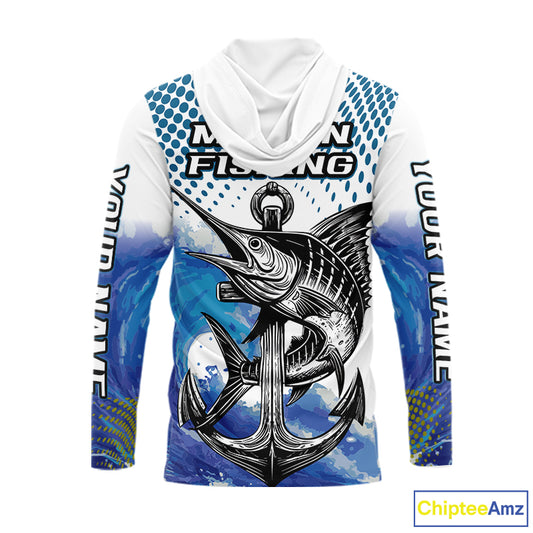 Personalized Blue Marlin Fishing Hood Saltwater Fish Custom Name Tournament Fishing Shirts NBT368