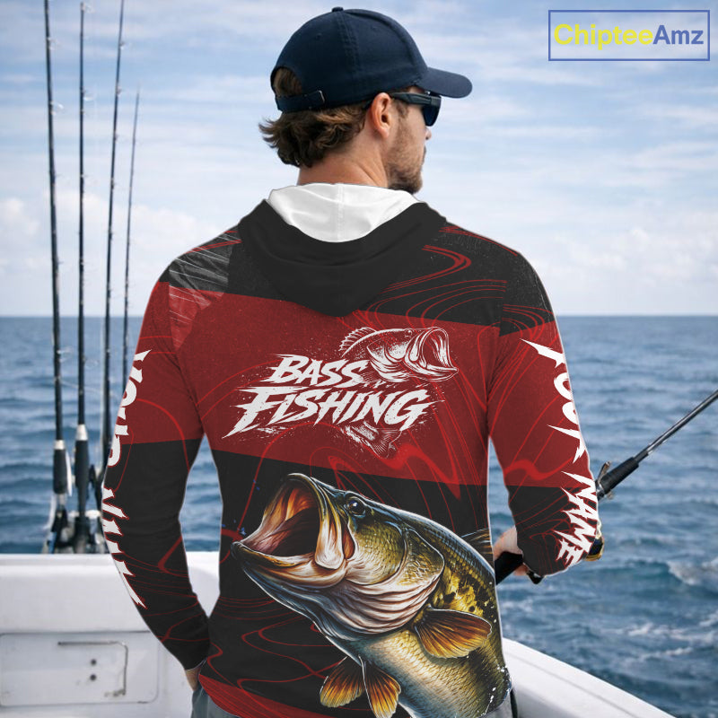 Personalized Bass Long Sleeve Fishing Shirts UV Protection, Bass Fishing Shirts For Men NBT435