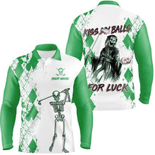 Load image into Gallery viewer, Mens Kiss My Balls Golf Polo Shirts Skeleton Green Argyle Scary Halloween Golf Shirts For Men  LDT0324