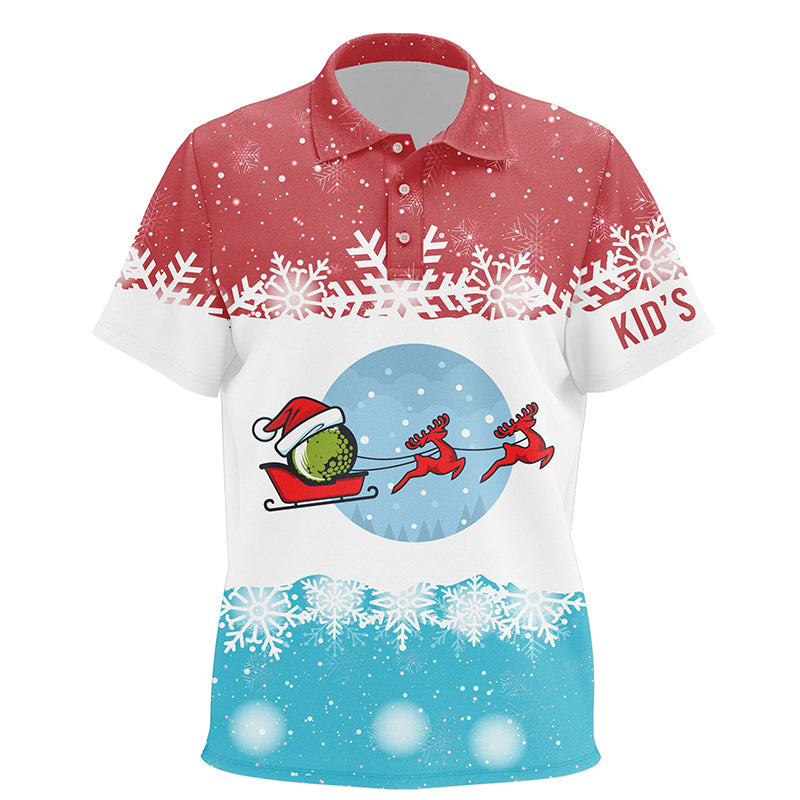 Reindeers Christmas Red Blue Kids Golf Polo Shirt Christmas Golf Shirt