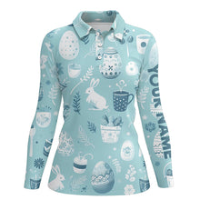 Load image into Gallery viewer, Blue Funny Easter Eggs & Bunnies Womens Golf Polo Shirt Custom Easter Day Golf Tops For Women LDT1334