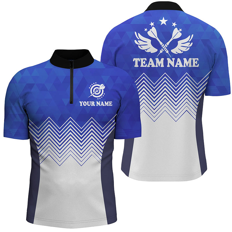 Darts Wings Blue White Abstract Pattern Quarter Zip Shirt Customized Darts Jersey For Men LDT0397