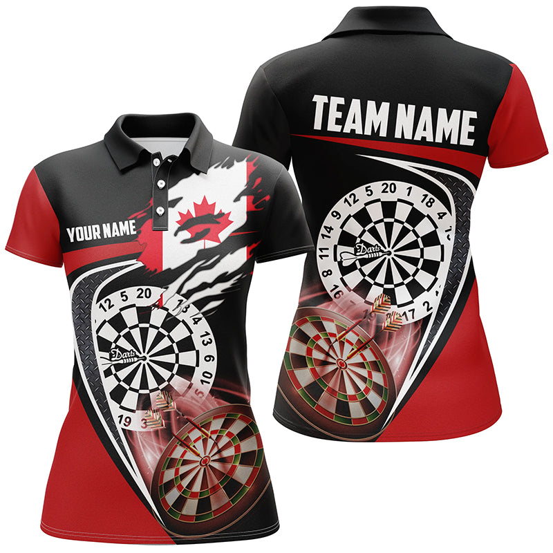 Black Red Canadian Flag Womens Darts Polo Shirt Custom Patriotic Dart Jerseys For Women LDT1387