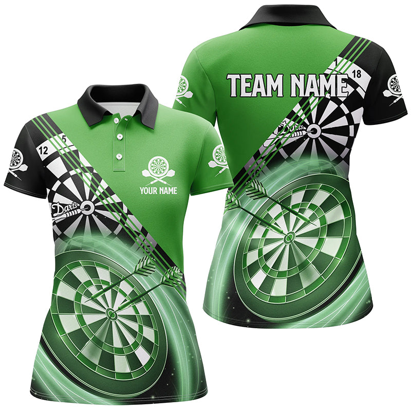 Personalized Black Green Womens Darts Polo Shirt Custom Darts Shirt For Women Dart Jerseys LDT1408