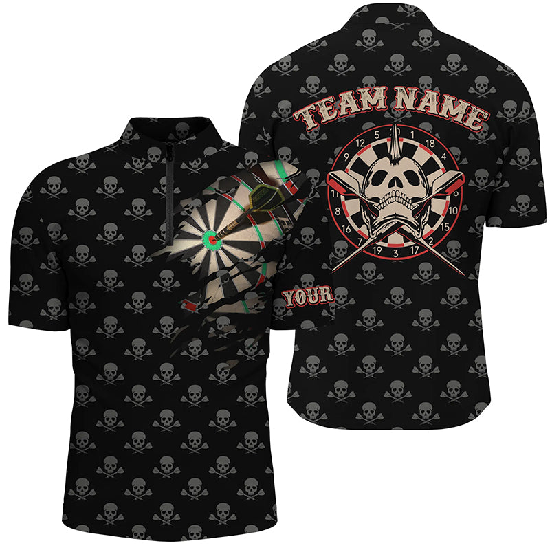 Personalized Darts Skull Crossed Pattern Quarter-Zip Shirts Scary Darts Jersey For Men LDT0488