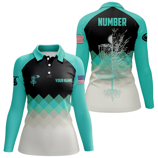 Turquoise Womens Disc Golf Polo Shirt Personalized Disc Golf Shirts For Women Golf Gifts LDT1015