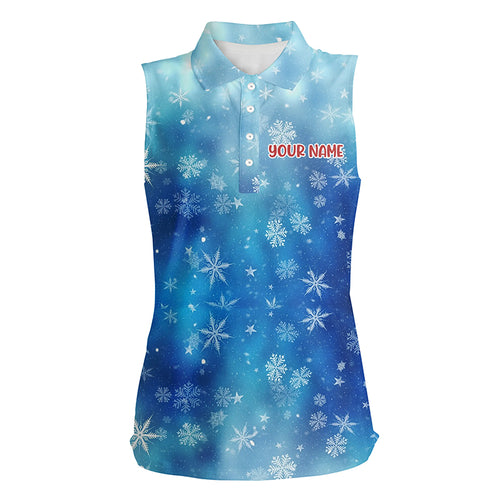 Snowflakes And Blurred Lights Blue Christmas Women Sleeveless Polo Shirt Custom Golf Shirts For Women LDT0809
