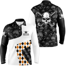 Load image into Gallery viewer, Halloween Orange Argyle Pattern Mens Golf Polo Shirt Skull Golf Shirts For Men Crazy Golf Gifts LDT0545