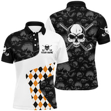 Load image into Gallery viewer, Halloween Orange Argyle Pattern Mens Golf Polo Shirt Skull Golf Shirts For Men Crazy Golf Gifts LDT0545