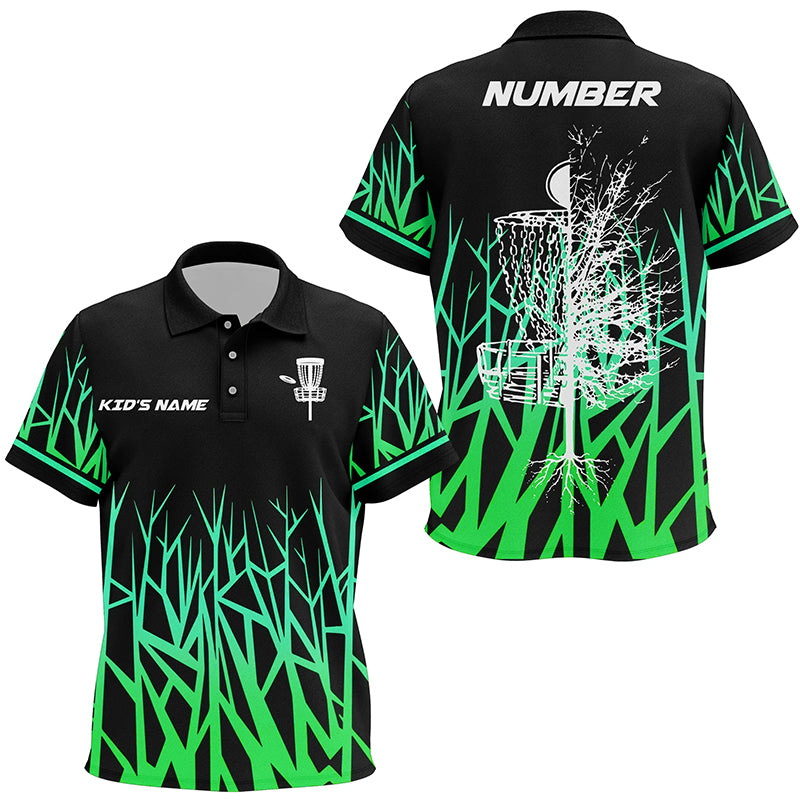 Personalized Disc Golf Basket Tree Green Gradient Kids Polo Shirt Disc Golf Shirts For Kid Golf gifts LDT1059