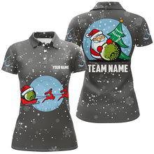 Load image into Gallery viewer, Grey Christmas Golf Polo Shirt With Reindeer & Santa Custom Golf Tops For Women Golfing Gifts LDT0580