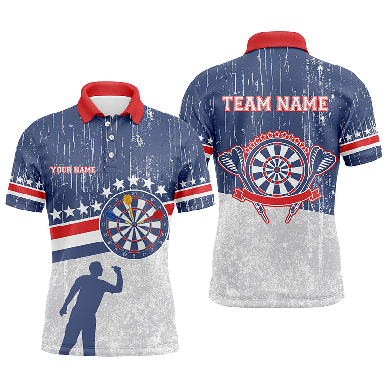 Retro American Flag Mens Darts Polo Shirt Blue Custom Patriotic Darts Jerseys For Men LDT0310