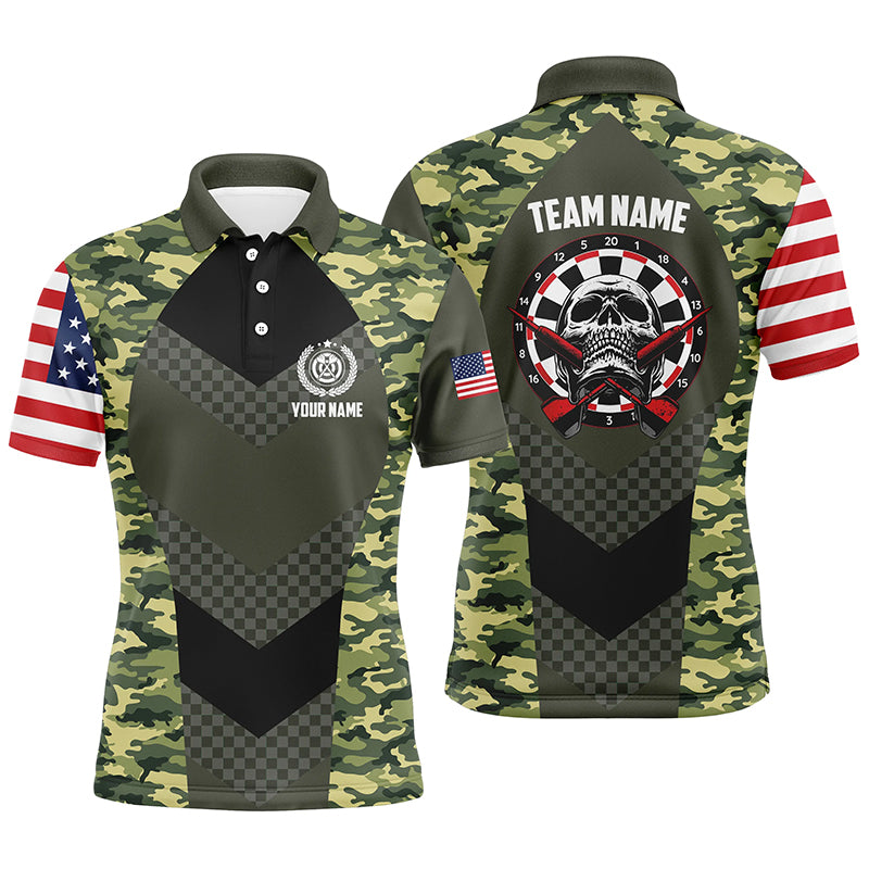Green Camo American Flag Skull Darts Polo Shirt Custom Patriotic Darts Jersey For Men LDT0679