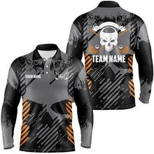 Load image into Gallery viewer, Grey Grunge Orange Skull Mens Golf Polo Shirts Custom Golf Shirts For Men Scary Golf Gifts LDT0379