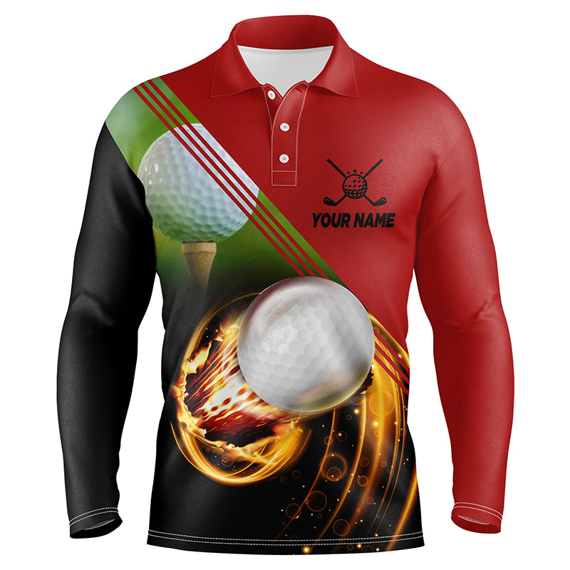 Mens 3D Polo Golf Shirts Personalized Golf Ball Pool Fire Red Golf Top