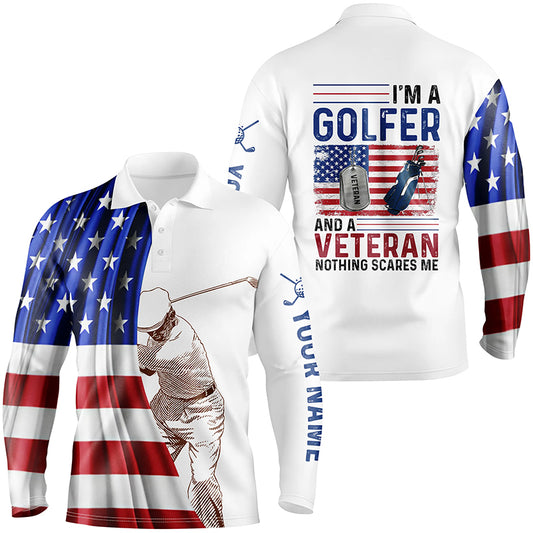 Im A Golfer And A Veteran American Flag Mens Golf Polo Shirt Custom Patriotic Golf Tops For Men LDT0972