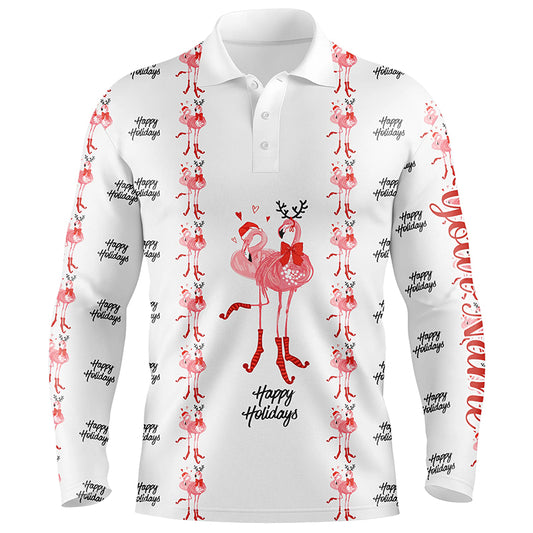 Tropical Santa Watercolor Flamingos Mens Golf Polo Shirt Christmas Golf Shirts For Men LDT0756