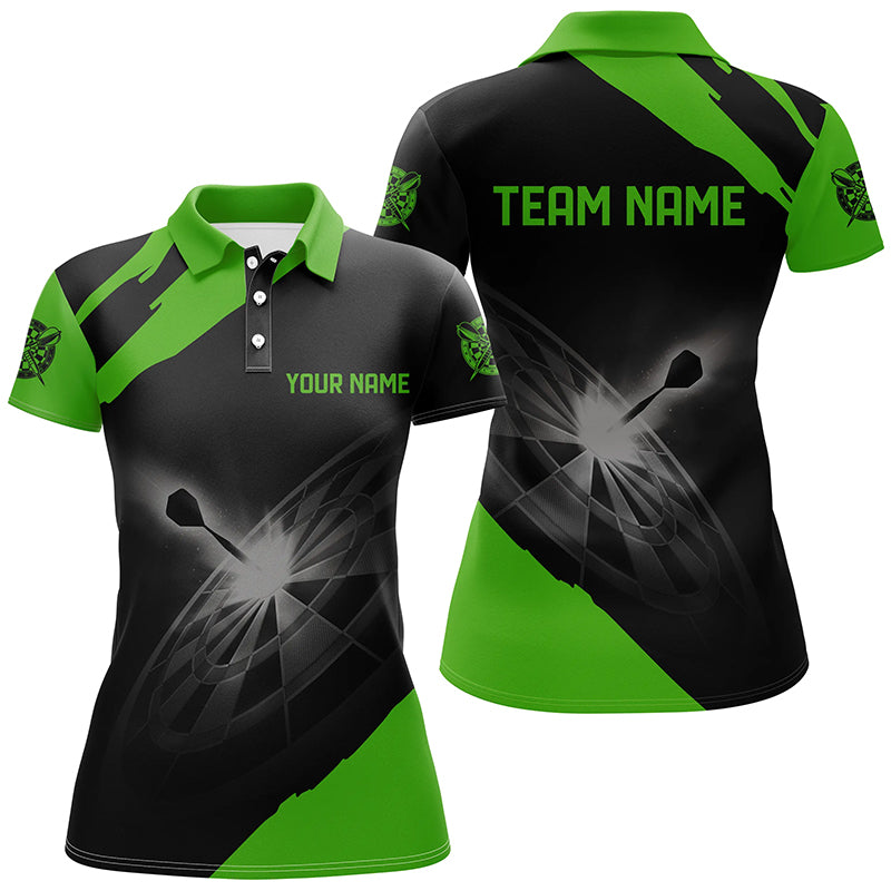 Black Green Personalized Womens Darts Polo Shirt Custom Dart Shirts For Women Dart Jerseys LDT1396