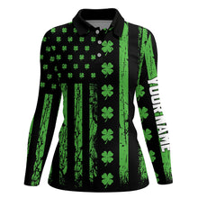 Load image into Gallery viewer, St. Patrick's Day American Flag Womens Golf Polo Shirt Green Clover Patriotic Women Golf Tops LDT1039