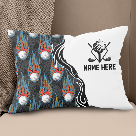 Fire Flame Golf Ball Black White Custom Golf Pillow Personalized Golf Gifts Golfer LDT1230