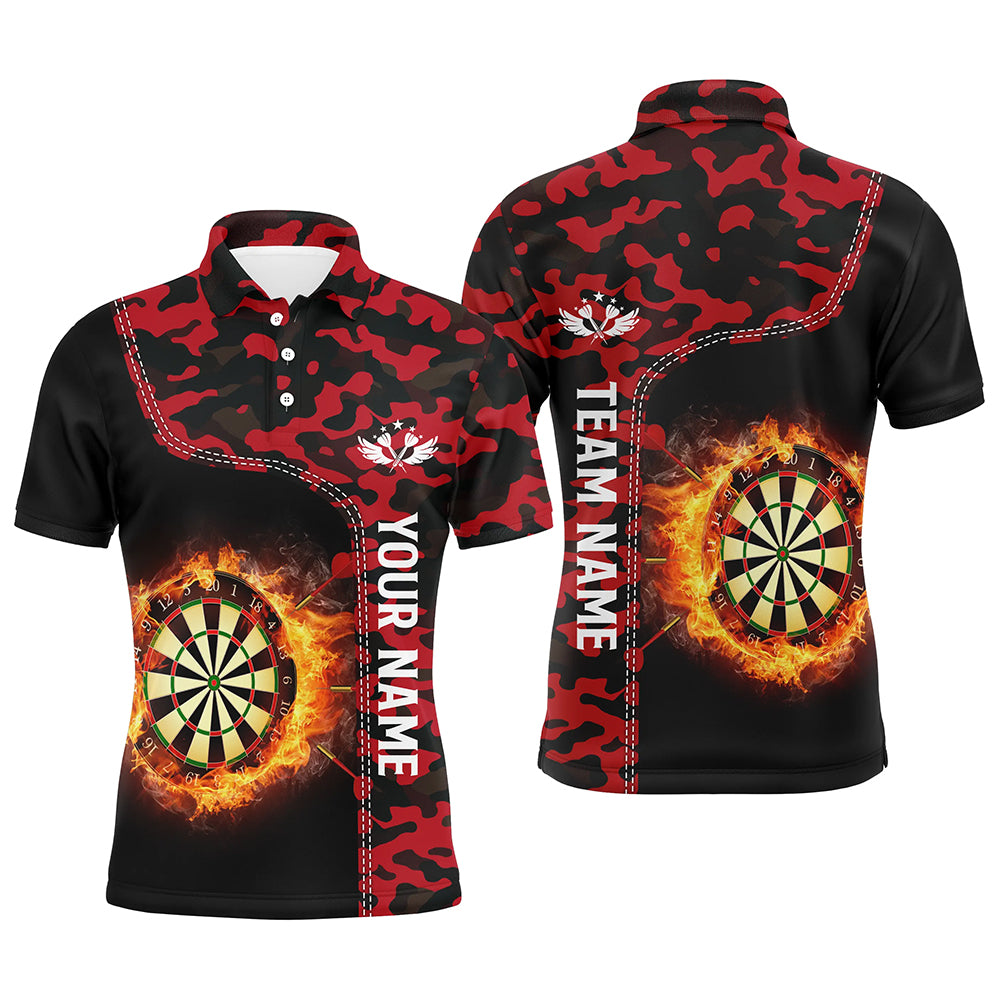 Red Camo Flame Darts Board Mens Polo Shirt Custom Darts Shirt For Men Dart Jerseys LDT1237