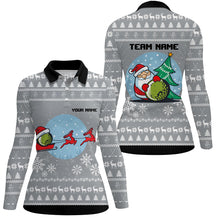 Load image into Gallery viewer, Grey Christmas Golf Polo Shirt With Reindeer & Santa Custom Golf Tops For Women Golfing Gifts LDT0582
