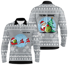 Load image into Gallery viewer, Grey Christmas Mens Golf Polo Shirts With Reindeer & Santa Custom Golf Tops For Men Golfing Gifts LDT0582