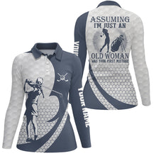 Load image into Gallery viewer, Assuming I'm Just An Old Woman White Blue Golf Polo Shirts Custom Funny Golf Shirts For Women LDT0586
