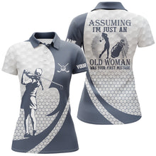Load image into Gallery viewer, Assuming I'm Just An Old Woman White Blue Golf Polo Shirts Custom Funny Golf Shirts For Women LDT0586