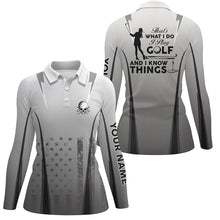 Load image into Gallery viewer, Golf That's What I Do American Flag Polo Shirts For Women Custom Skull Patriotic Golf Gifts LDT0291