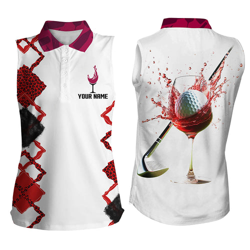 White Red Wine Leopard Golf Shirts For Women Custom Name Womens Sleeveless Polo Shirt Golfing Gifts LDT1311