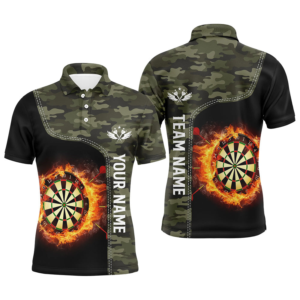 Green Camo Flame Darts Board Mens Polo Shirt Custom Darts Shirt For Men Dart Jersey LDT0654