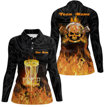Load image into Gallery viewer, Fire Flame Disc Golf Polo Shirt Custom Orange Skull Disc Golf Shirts For Women Golf Gifts LDT0905
