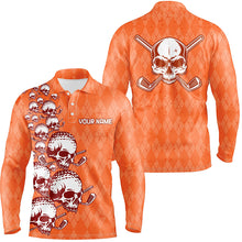 Load image into Gallery viewer, Elegant Orange Argyle Pattern Skull Mens Golf Polo Shirts Custom Halloween Golf Gifts For Men LDT0439