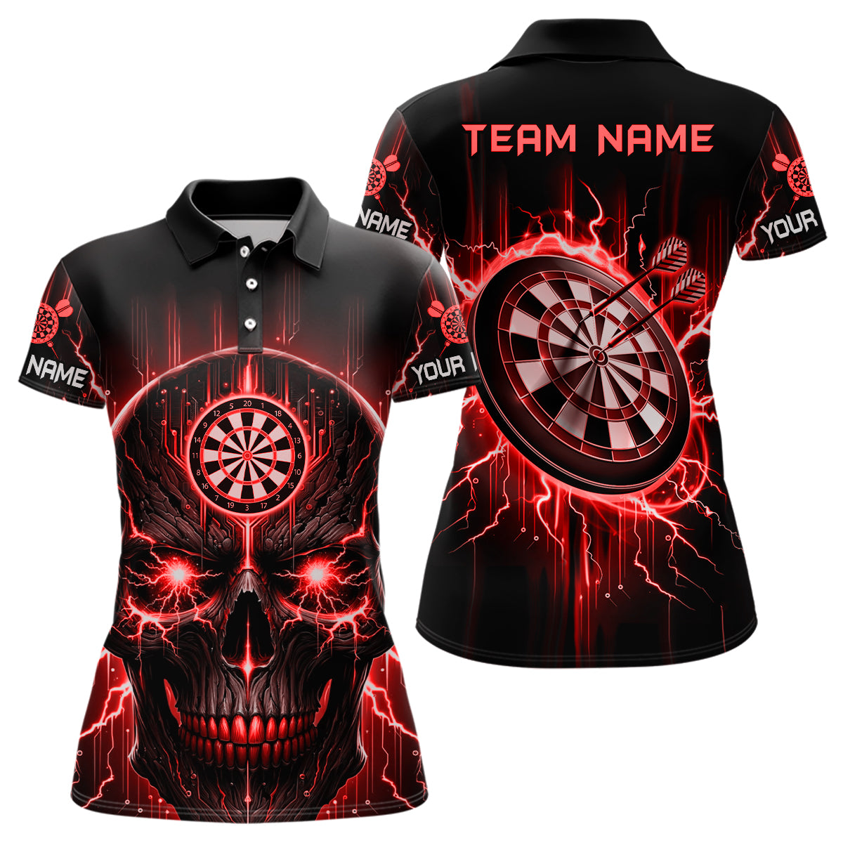 Black Red Skull Womens Darts Polo Shirt Custom Scary Darts Shirt For Women Dart Jerseys LDT1433