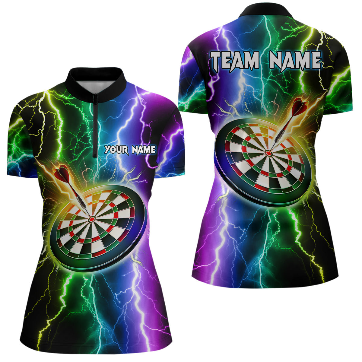 Colorful Thunder Lightning Darts Quarter Zip Shirt Custom Womens Darts Shirt Dart Jerseys LDT1439