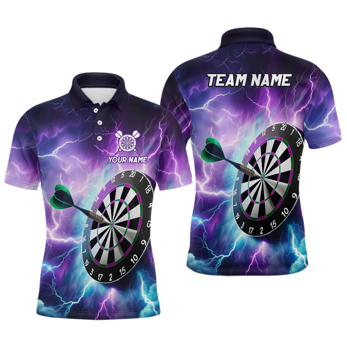 Purple Thunder Lightning Mens Darts Polo Shirt Custom Darts Shirt For Men Dart Jerseys LDT1444