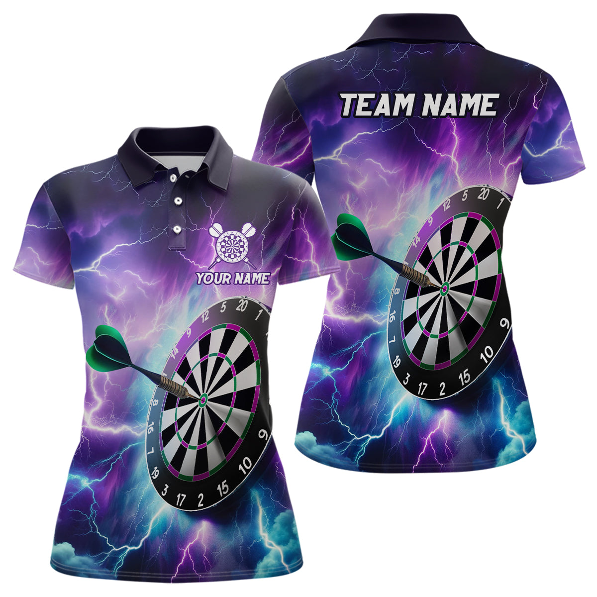 Purple Thunder Lightning Womens Darts Polo Shirt Custom Darts Shirt For Women Dart Jerseys LDT1444