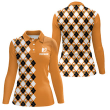 Load image into Gallery viewer, Orange Argyle Pattern Golf Polo Shirts Personalized Cool Golf Shirts For Women Golf Gifts LDT0544