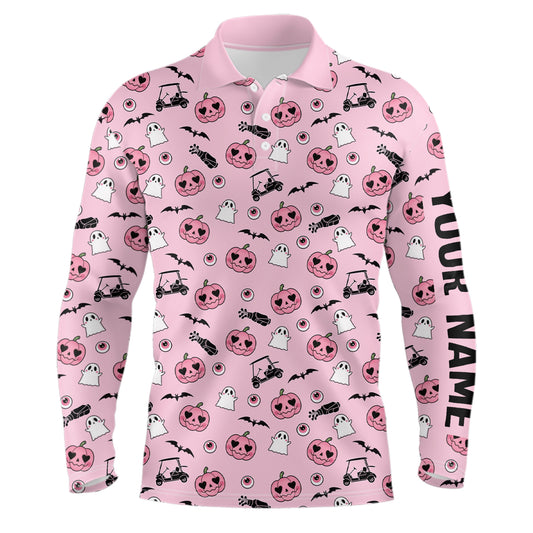 Pink Halloween Mens Golf Polo Shirts Custom Golf Shirts For Men Cute Halloween Golf Gifts LDT0548